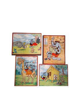 Vintage Set of 4 Huckleberry Hound Children's Jigsaw Puzzles READ